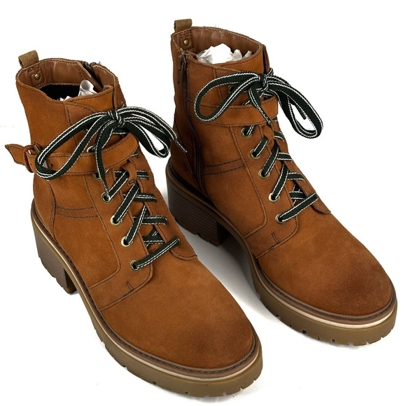 Naturalizer Jac Water Repellent Tawny Brown Suede Ankle Combat Boots Women's 10M - Picture 1 of 12